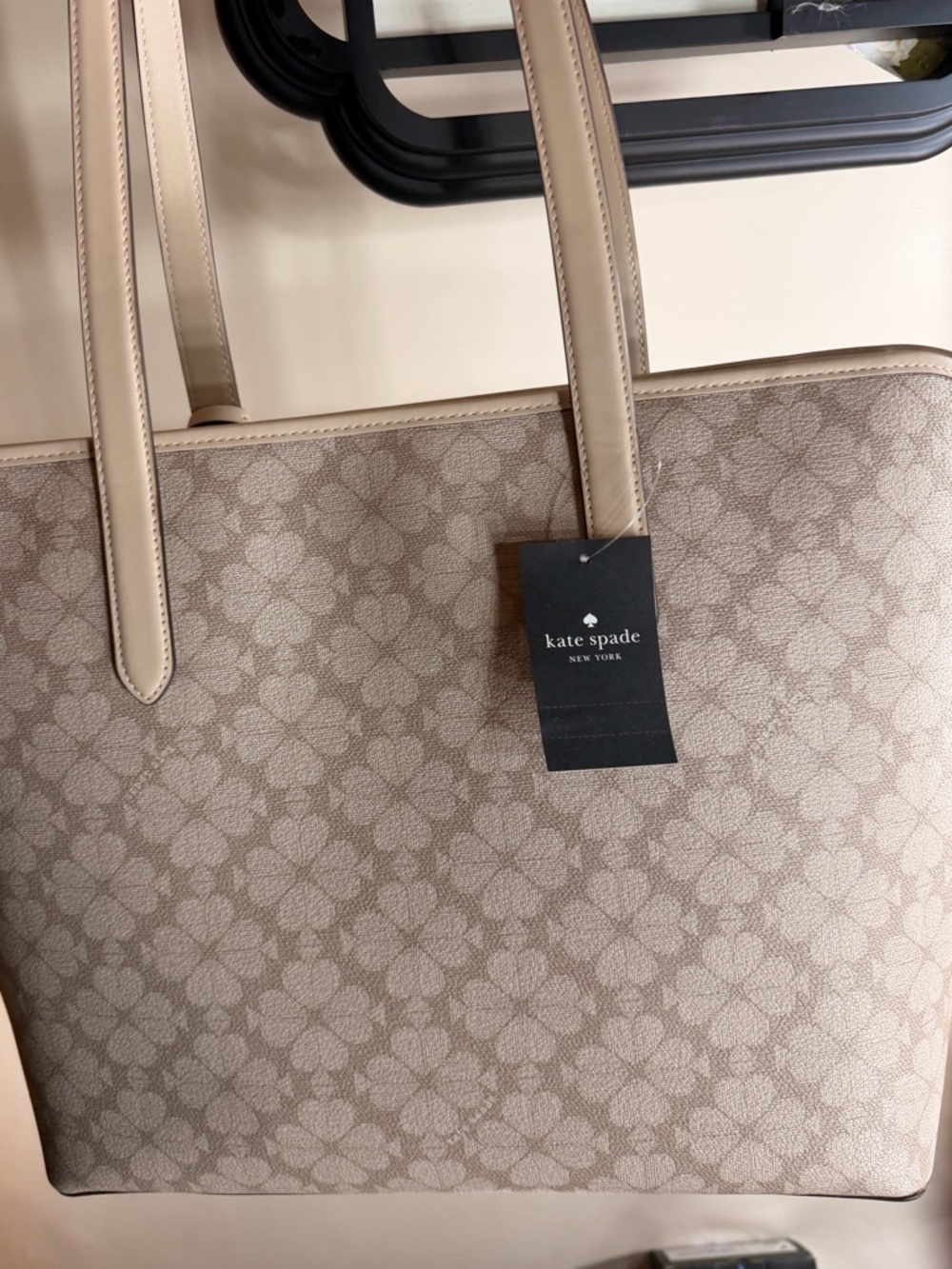 kate spade Neutral Beige Patterned Tote with Gold Logo - Picture 2 of 5